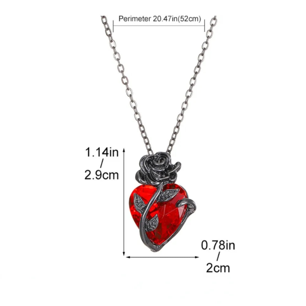 Gothic Rose Red Love Necklace Women's Y2K Jewelry Silver Color Tonebloody Human Heart Pendant Jewelry Personalized Gifts