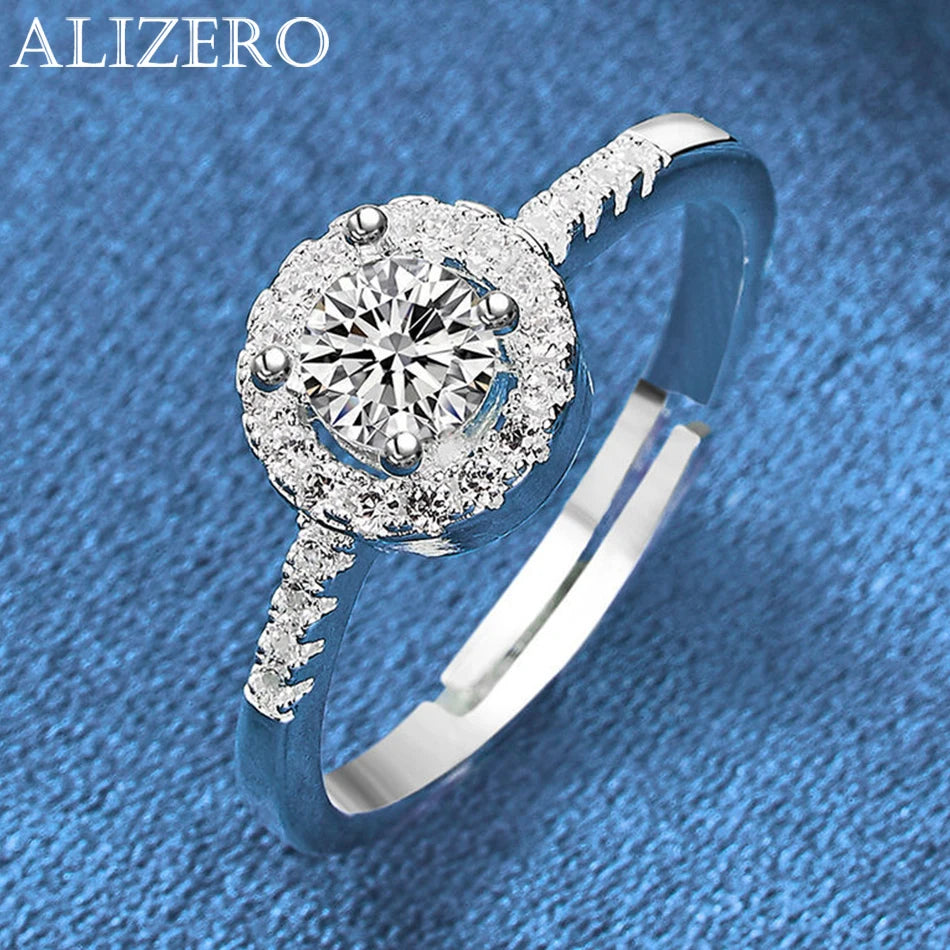 ALIZERO 925 Sterling Silver Crystal Pendant Necklace Earrings Ring For Women Fashion Party Wedding Accessories Gift Jewelry Set