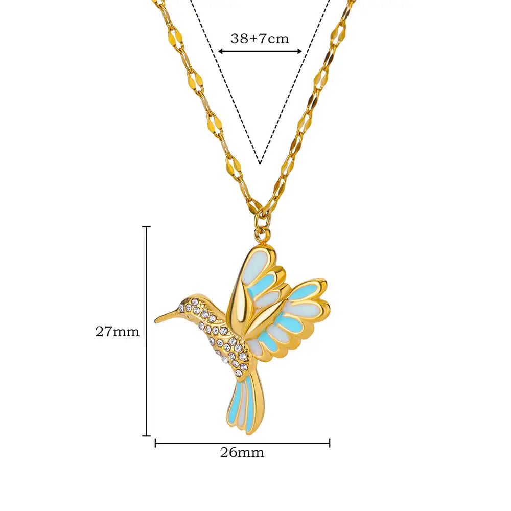 Cute Colorful Birds Necklaces For Women Stainless Steel Gold Color Chain Heart Grass Pendant Necklace Wedding Jewlery Gift New