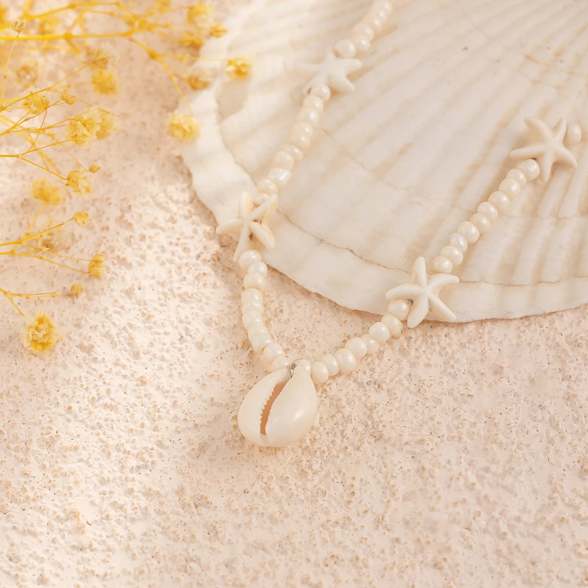 IngeSight.Z 2024 Starfish Choker Necklace for Women Men Trending White Rice Beads Clavicle Chain Necklace Summer Beach Jewelry