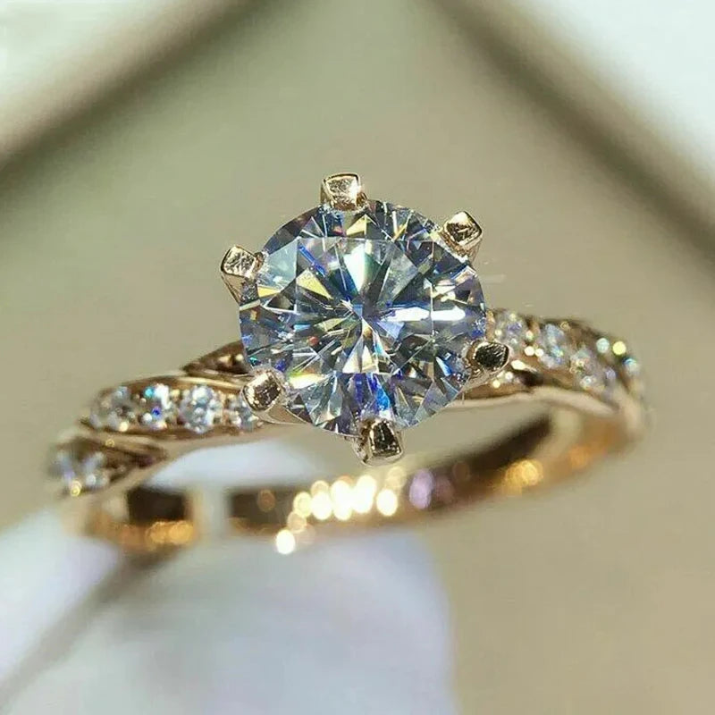 Huitan Classic Wedding Engagement Ring for Women Brilliant Cubic Zirconia Crystal Proposal Ring Anniversary Gift Jewelry