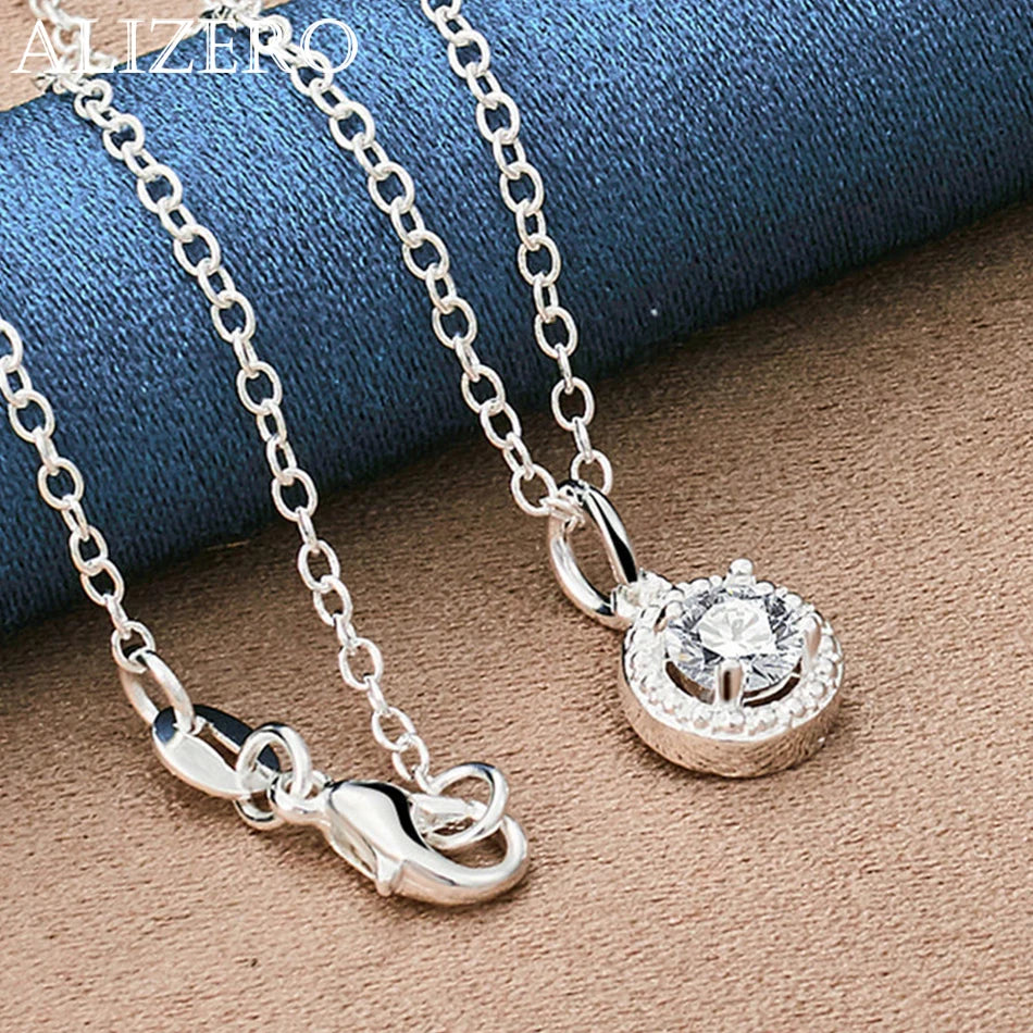 ALIZERO 925 Sterling Silver Crystal Pendant Necklace Earrings Ring For Women Fashion Party Wedding Accessories Gift Jewelry Set