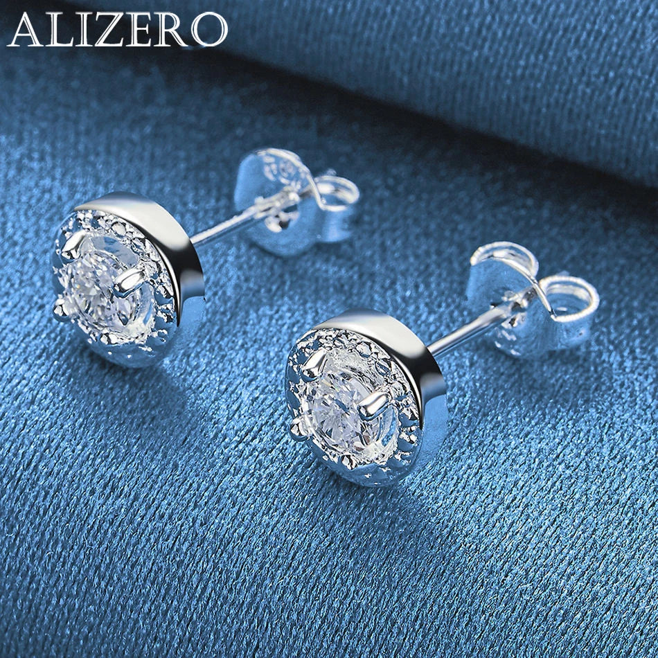 ALIZERO 925 Sterling Silver Crystal Pendant Necklace Earrings Ring For Women Fashion Party Wedding Accessories Gift Jewelry Set