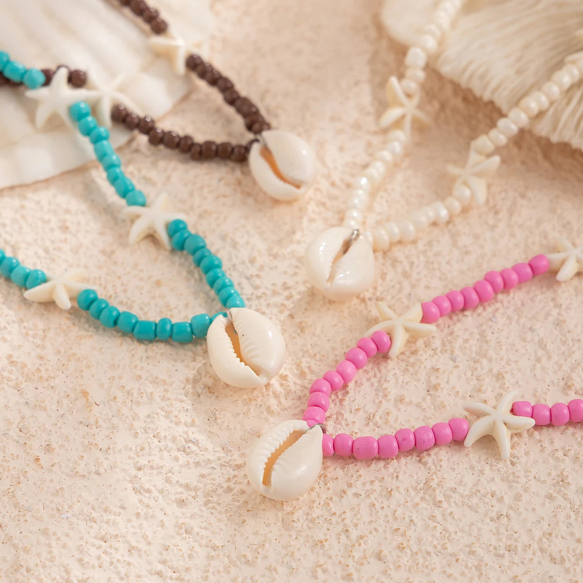 IngeSight.Z 2024 Starfish Choker Necklace for Women Men Trending White Rice Beads Clavicle Chain Necklace Summer Beach Jewelry