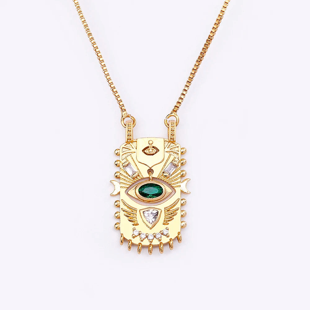 AIBEF New Trend Geometric Square Inlaid Lucky Evil Eye Gold Pendant Zircon Necklace Women's Punk Rock Jewelry Personalized Gift