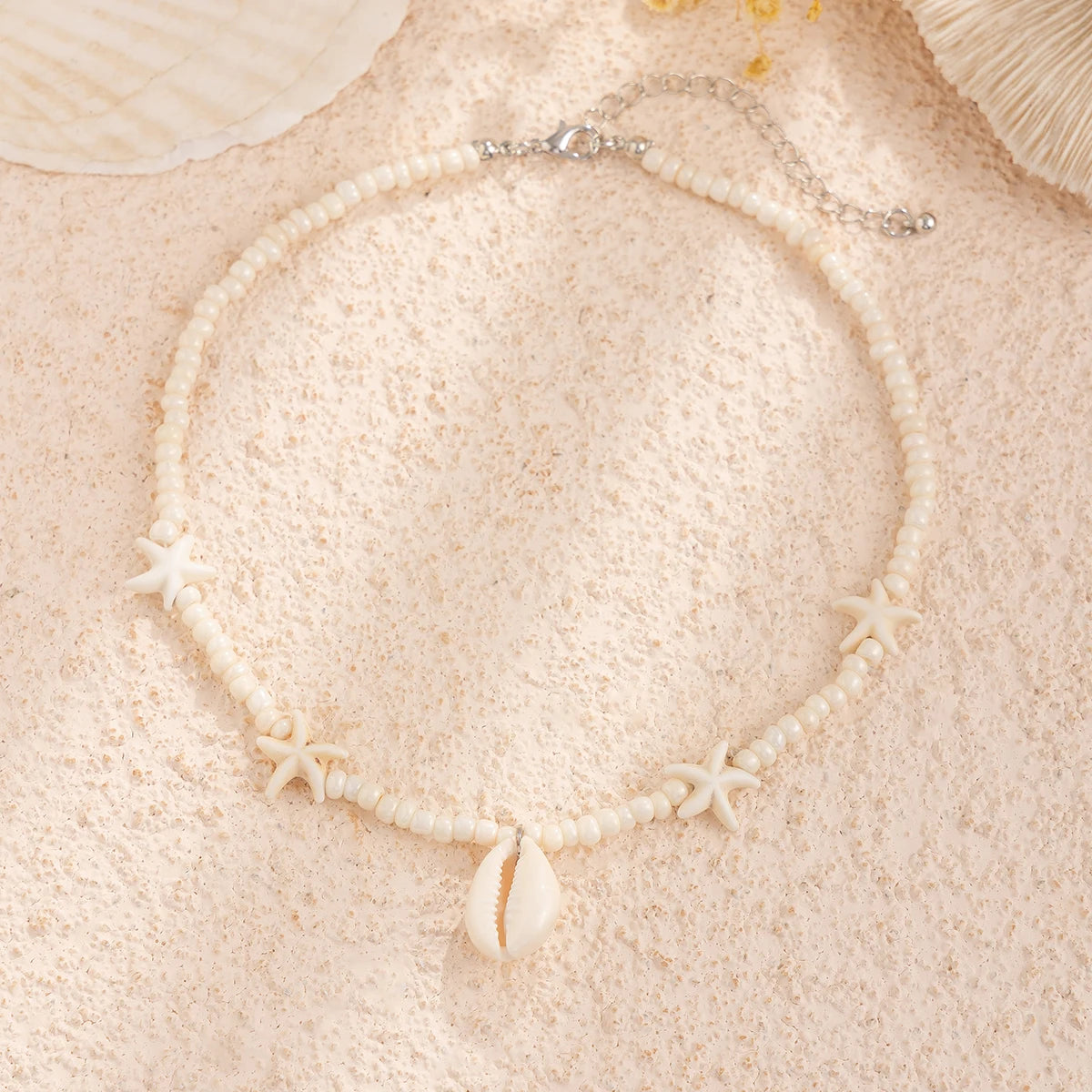 IngeSight.Z 2024 Starfish Choker Necklace for Women Men Trending White Rice Beads Clavicle Chain Necklace Summer Beach Jewelry