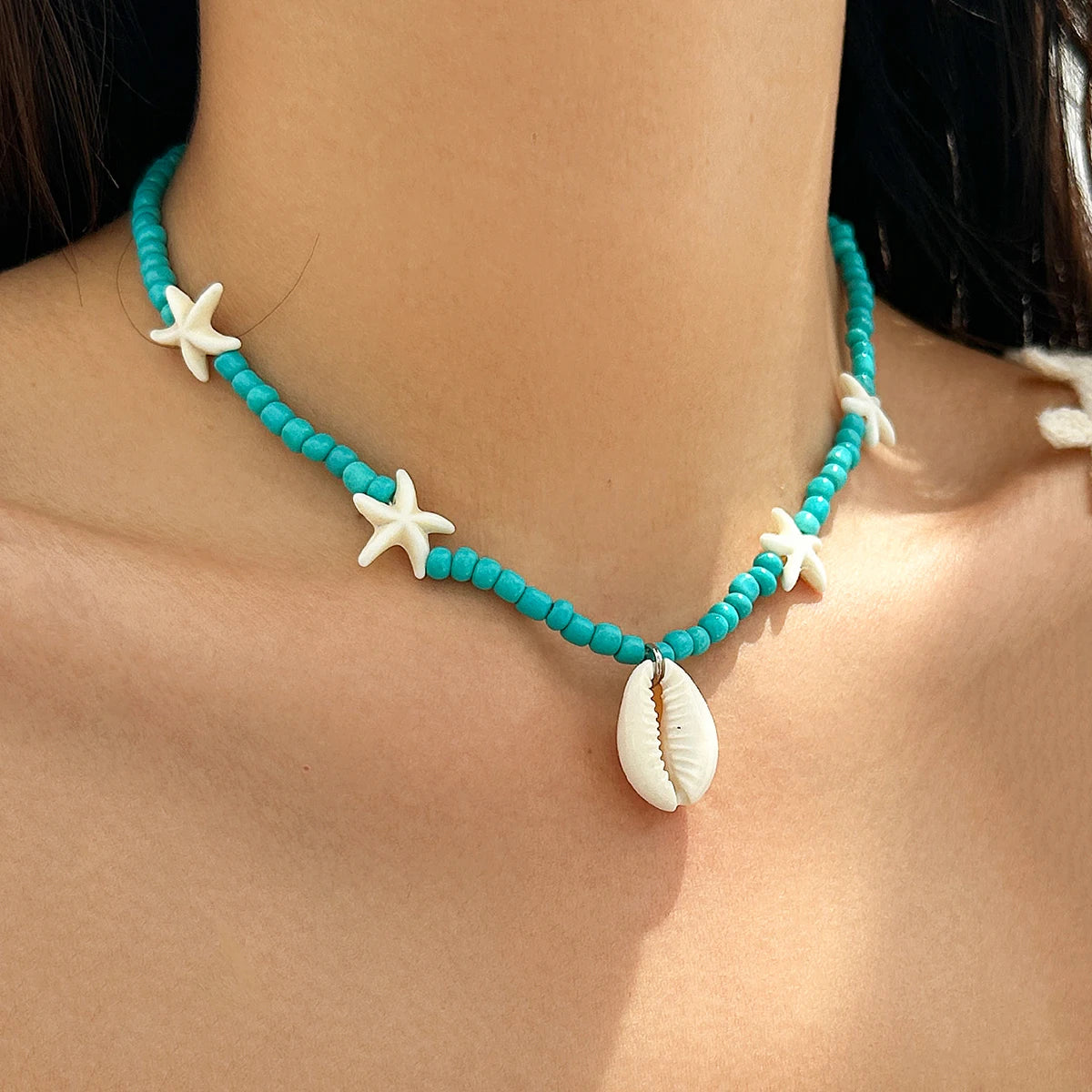 IngeSight.Z 2024 Starfish Choker Necklace for Women Men Trending White Rice Beads Clavicle Chain Necklace Summer Beach Jewelry